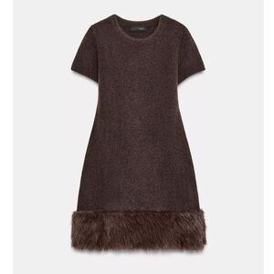 Zara Brown Dress with Faux Fur Hem